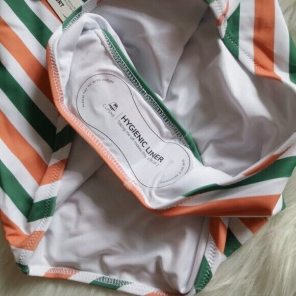 NEW White Green Orange  Stripe Halter Ruched One Piece Swimsuit Size Smll - Picture 4 of 8